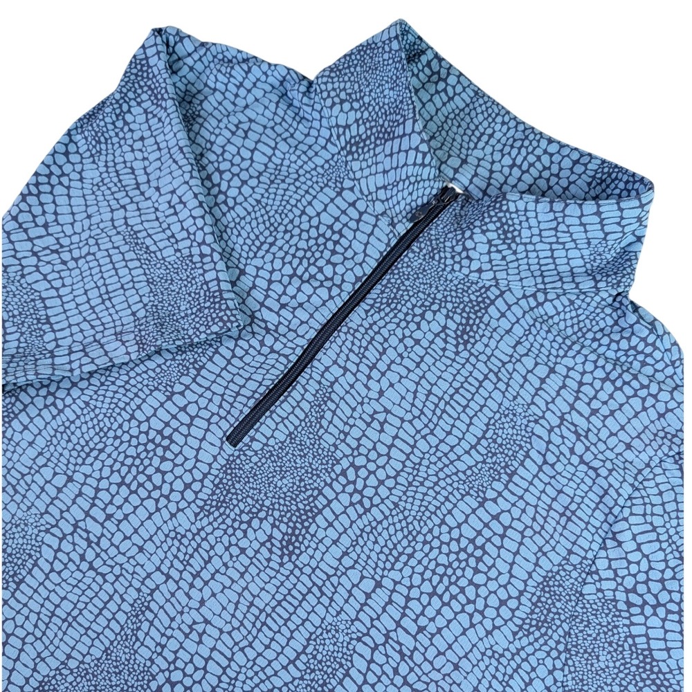 IBKUL Sun Shirt Women Medium Blue Reptile Print UPF 50+ Quarter Zip Mock Neck